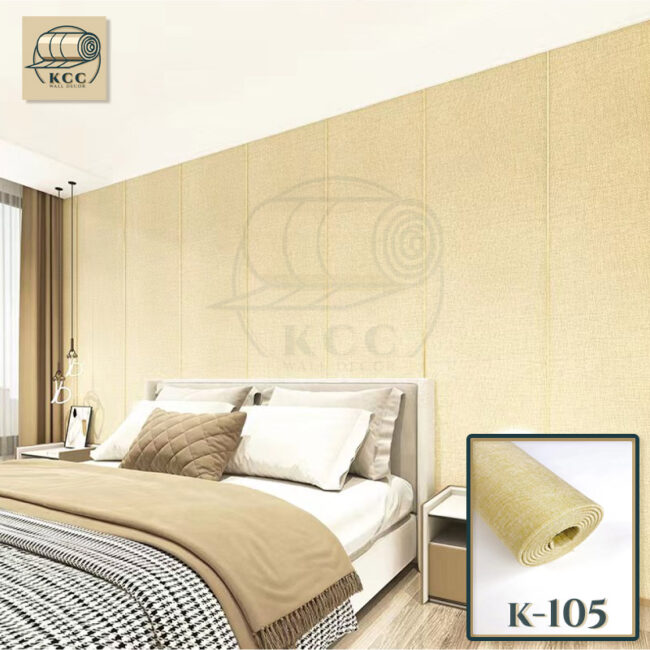 Vải lanh dán tường màu vàng nhạt KCC Wall Decor K-105