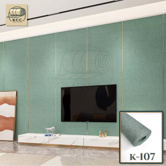 Vải lanh dán tường màu xanh ngọc KCC Wall Decor K-107