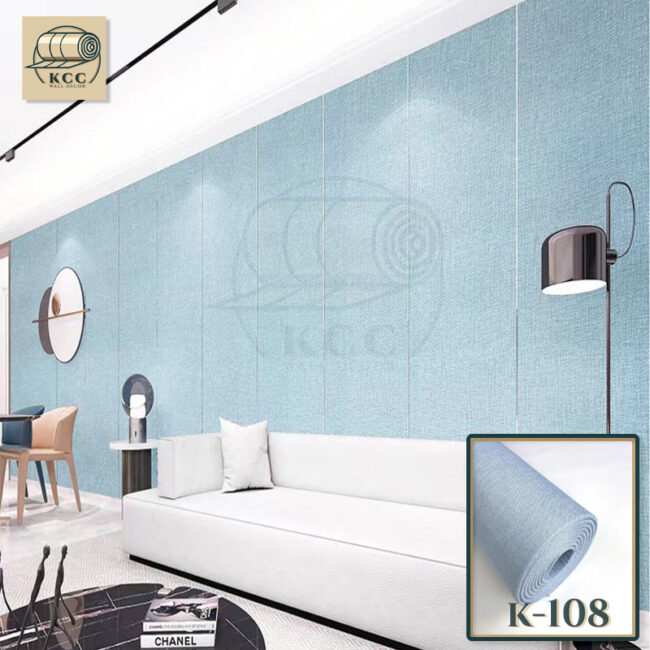 Vải lanh dán tường màu xanh dương nhạt KCC Wall Decor K-108